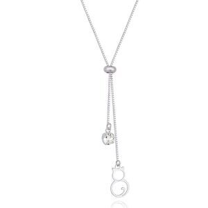 TIE NECKLACE 60CM SWAROVSKI CRYSTAL KITTEN + WHITE RHODIUM PLATED